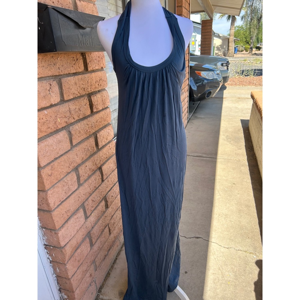 Color Me Red Slate Blue Halter Maxi Dress Twisted‎ T-Back Large Lagenlook Beach
